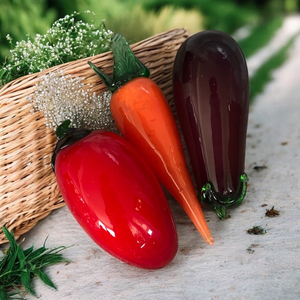 Vintage Cased Art Glass Vegetables￼ Royal Gallery Czech Carrot Eggplant Pepper